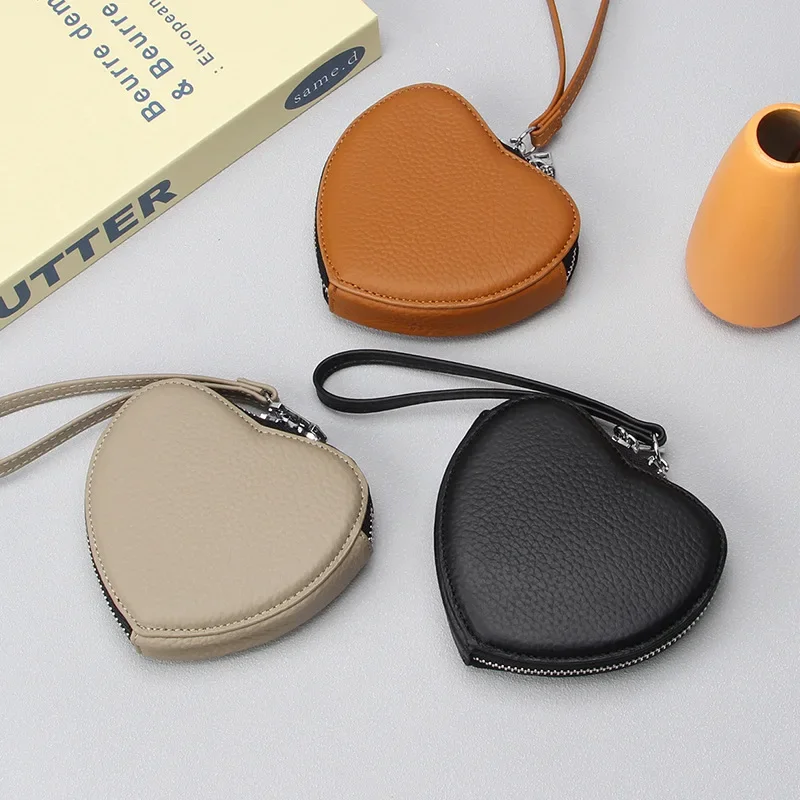 Genuine Leather Heart Bag Coin Purses for Women Cute Children's Handbag Change Wallet Designer Original Kawaii Wallets for Girls coin purse women wallet card wallet coin wallet change bag
