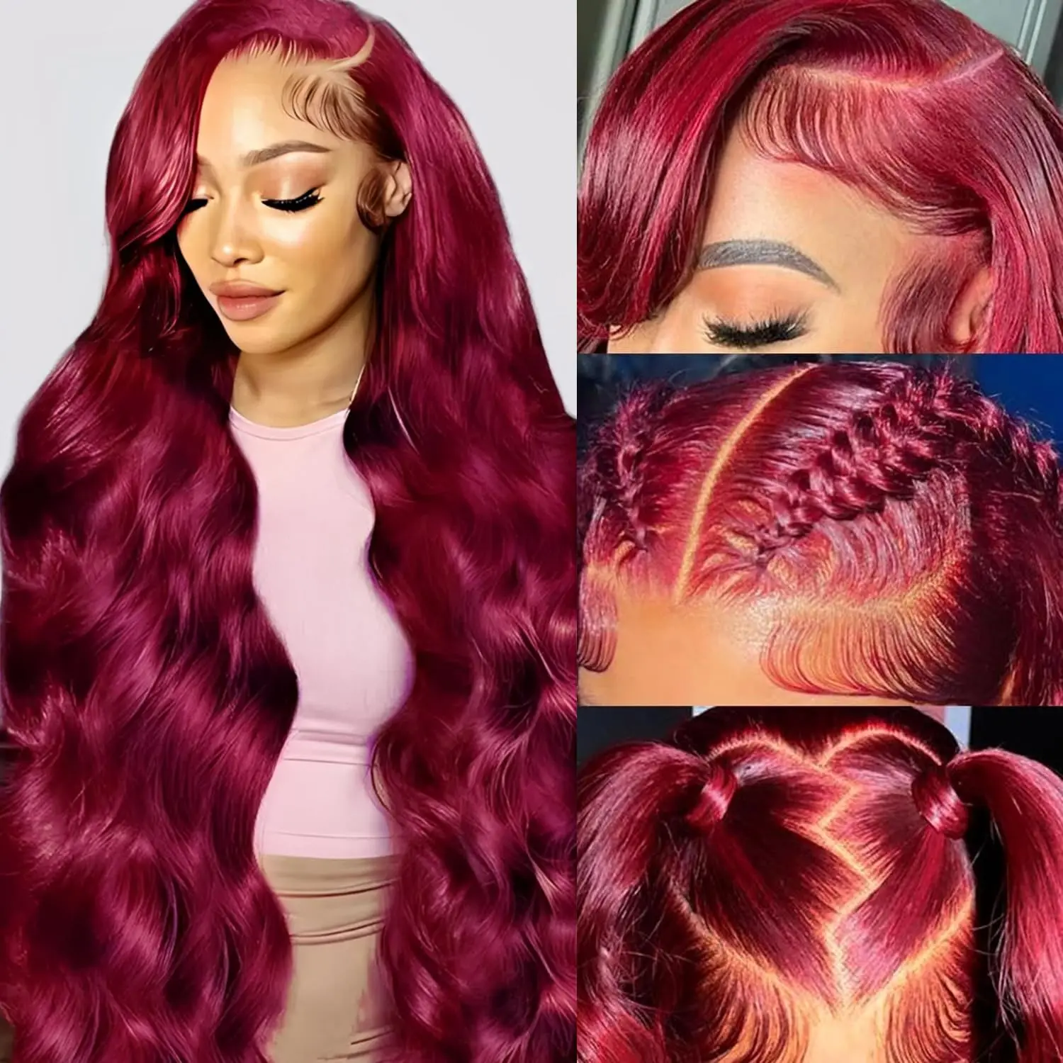 26Inch 99J Burgundy Lace Front Wig Human Hair 13X4 Body Wave 99J HD Lace Front Human Hair Wig Pre-Plucked Baby Hair 200% Density