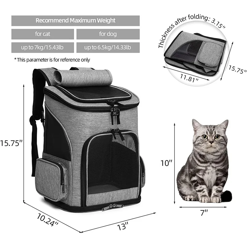 Cat Carrier Backpack Expandable Pet Carrier Bag Breathable Mesh Foldable Backpacks for Puppy and Rabbits Cat Backpack for Hik cat carrier backpack