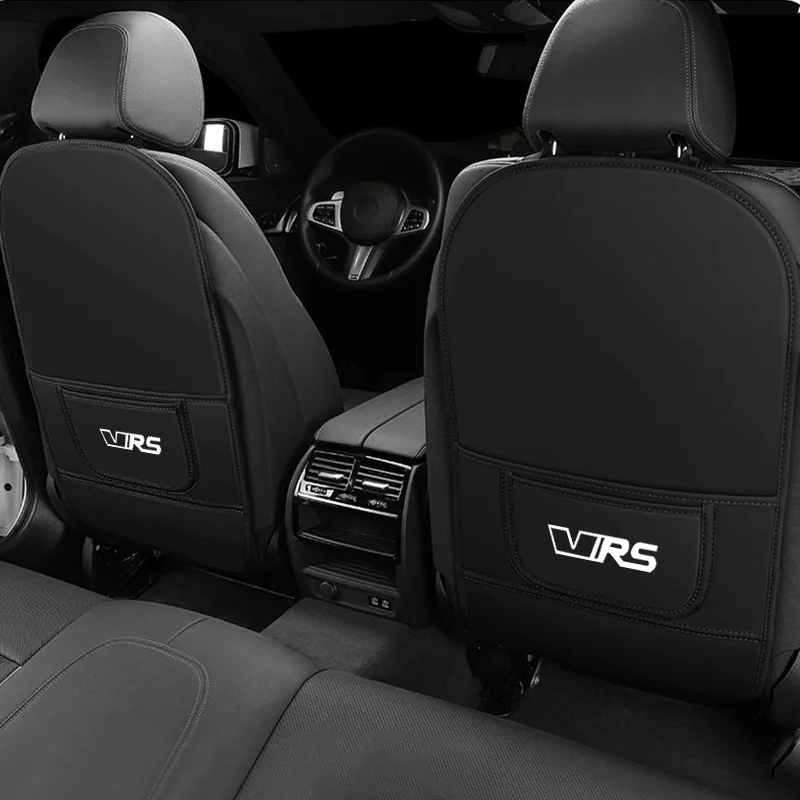 Leather Car Seatback Protector Pad Auto Backseat Anti-Kick Mats for Skoda VRS Emblem Mk3 Octavia Kamiq Kodiaq Karoq RS Children