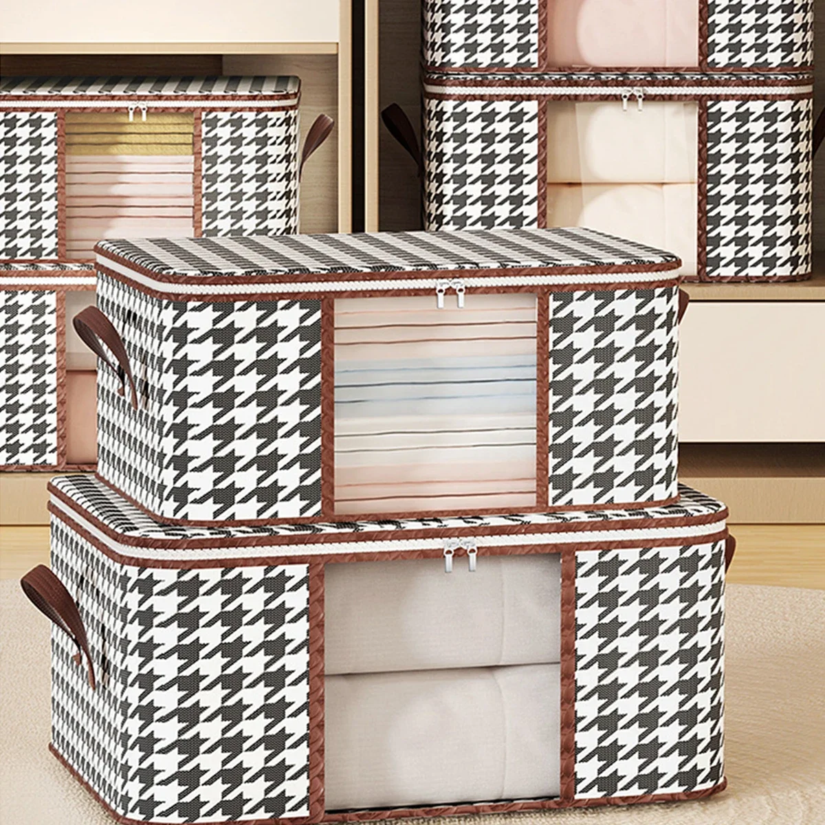 1pc-Cloth Quilt Storage Box Non woven Home Foldable Visible Quilt Bag 5