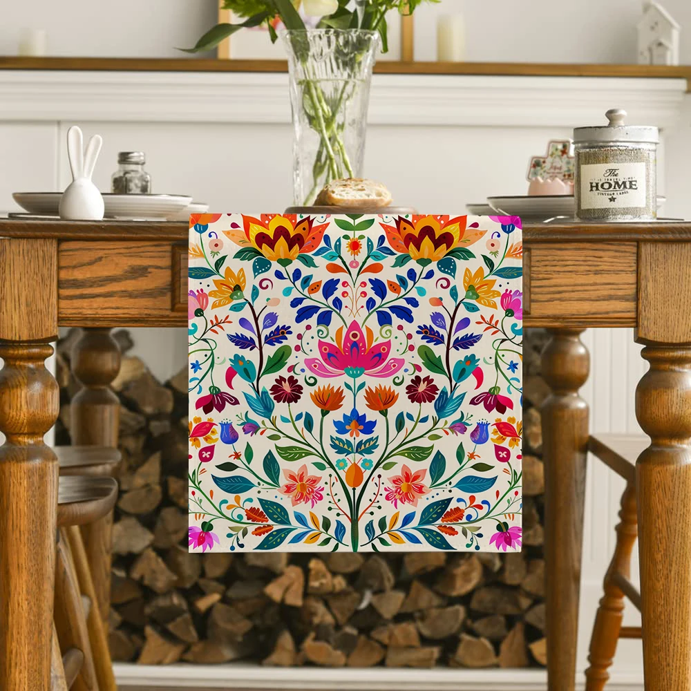 Mexican Table Runners May 5 Day of The Dead Holiday Tablecloths Plants Flowers Table Runners Kitchen Dining Room Dressers