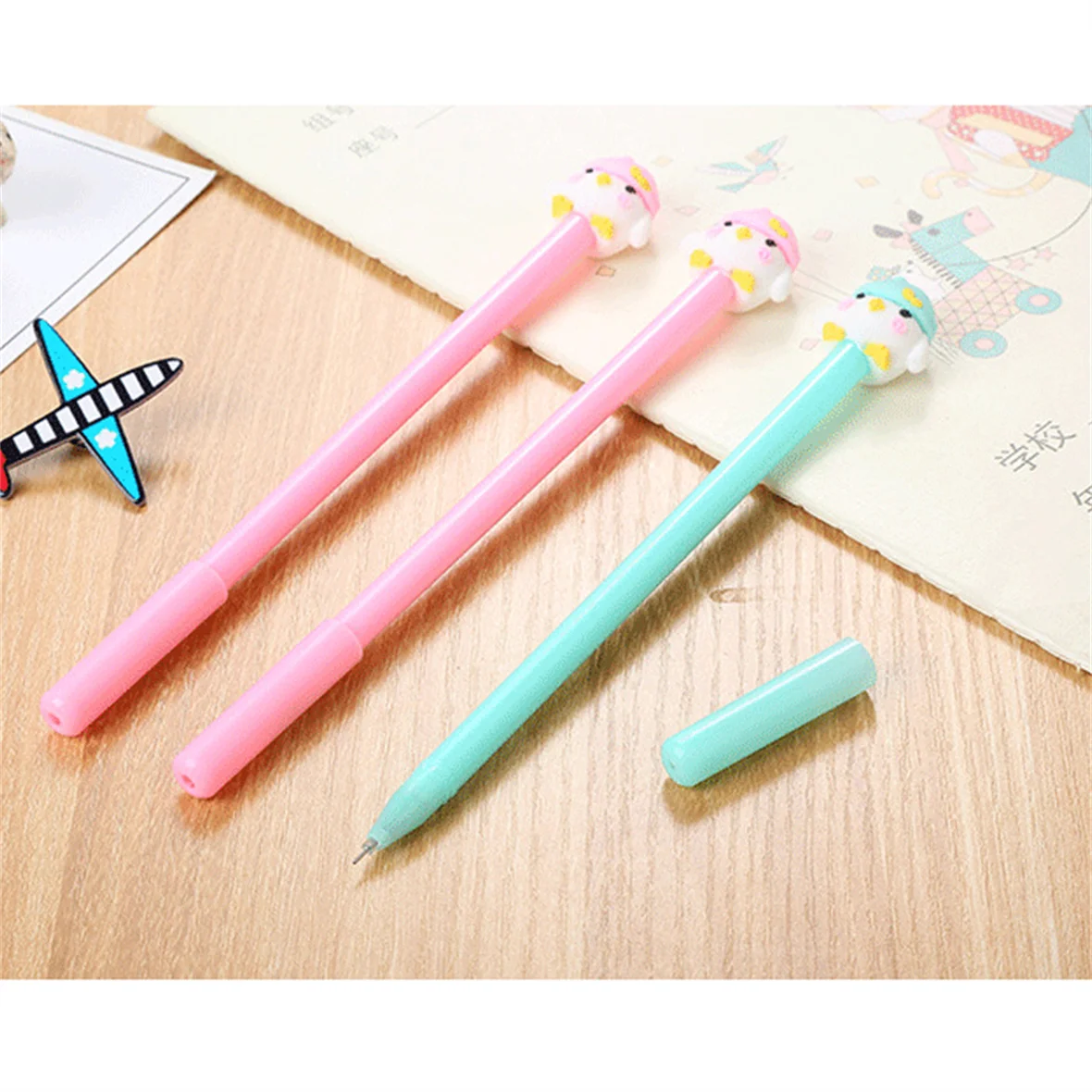 

10PCS Cartoon Dickey Pull Hat Neutral Pen Black Ink Cute 0.5 Needle Signature Pen School Supplies Office Stationery Gift