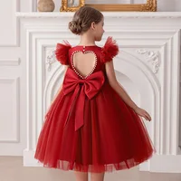 Robe de princesse à manches flottantes pour filles – Robe de soirée élégante et de récital pour anniversaire de fille à fleurs découpées au dos avec nœud 4