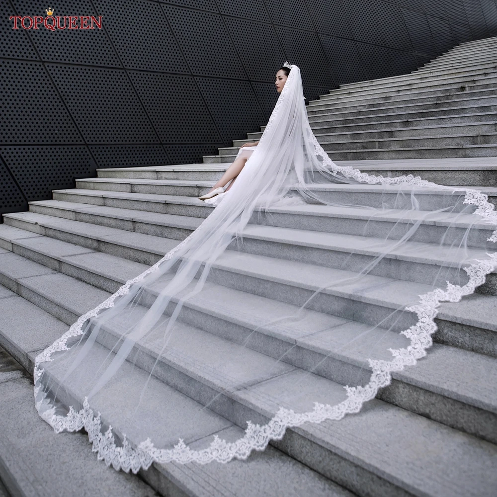 TOPQUEEN V75 Long Wedding Veil 4 Meters Spanish Lace Blanket Bridal Veils  Wedding Cathedral Extra Long Royal Wedding Veil Veu - AliExpress