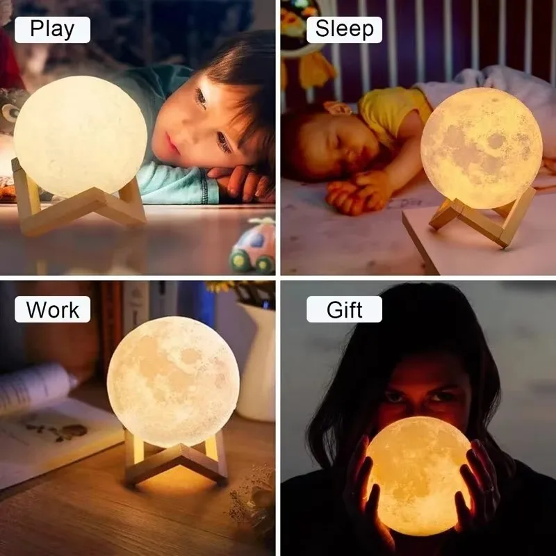 12cm 7 Color Changing Moon Lamp Wireless Night Lamp Table Lamps Romantic Button Battery Powered Indoors Lighting