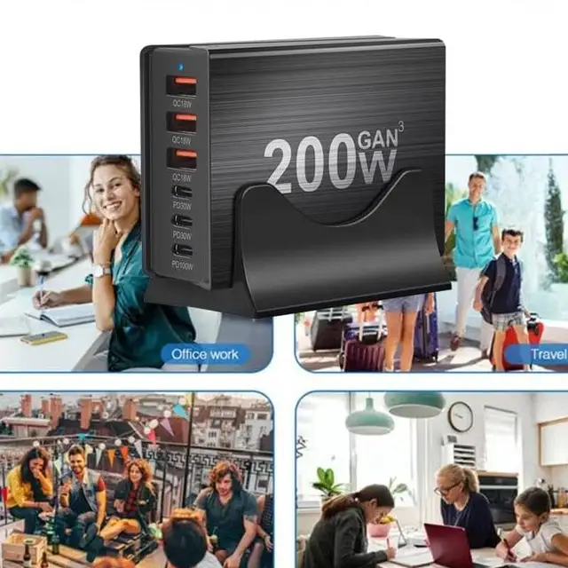 200W 6-Port USB-C Fast Charger – Compact GaN Charging Station for iPhone, Samsung, Xiaomi & Huawei 6