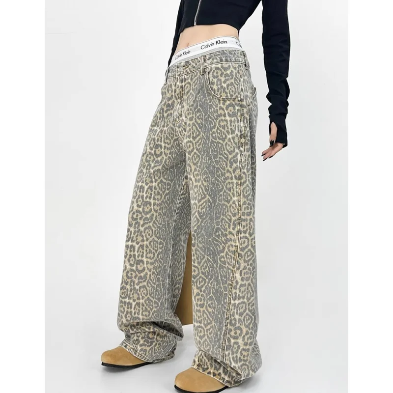 

Женские джинсы в стиле гепарда, Повседневная Уличная одежда, свободные брюки с широкими штанинами и леопардовым принтом, мешковатые брюки-карго в стиле хип-хоп, Y2k, 2024