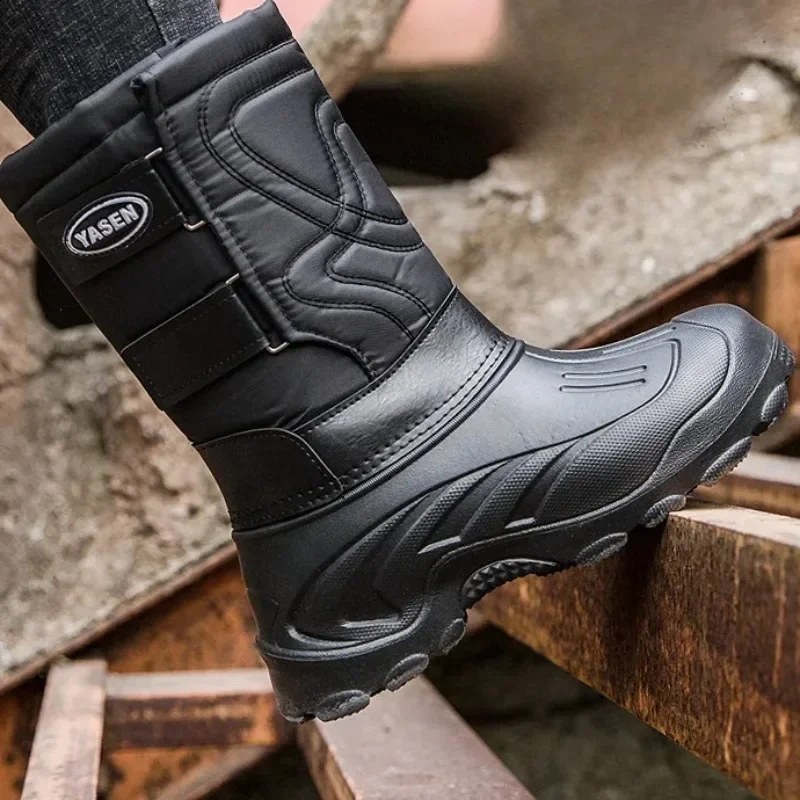 SP5 Men's Winter Waterproof High Boots, Non-Slip Warm Fishing Footwear, Outdoor Snow Boots with Fleece for Cold Weather