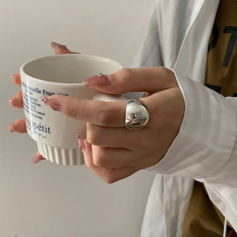 BF CLUB 여성을위한 925 스털링 반지 와이드 볼 패션 기하학 빈티지 수제 불규칙한 반지 파티 선물