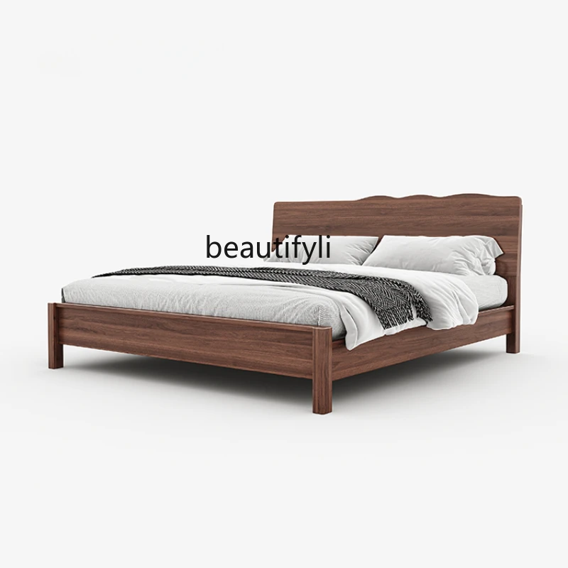 

North America Black Walnut Full Solid Wood Bed 1.8 M Nordic Modern Minimalist Log 1.5 M Furniture Double Marriage Bed