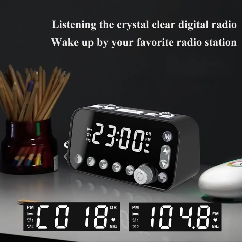 Reloj despertador Digital, Radio FM, doble USB, pantalla LED de volumen  ajustable, temporizador de sueño, inalámbrico, FM/DAB, suministros para el  hogar - AliExpress
