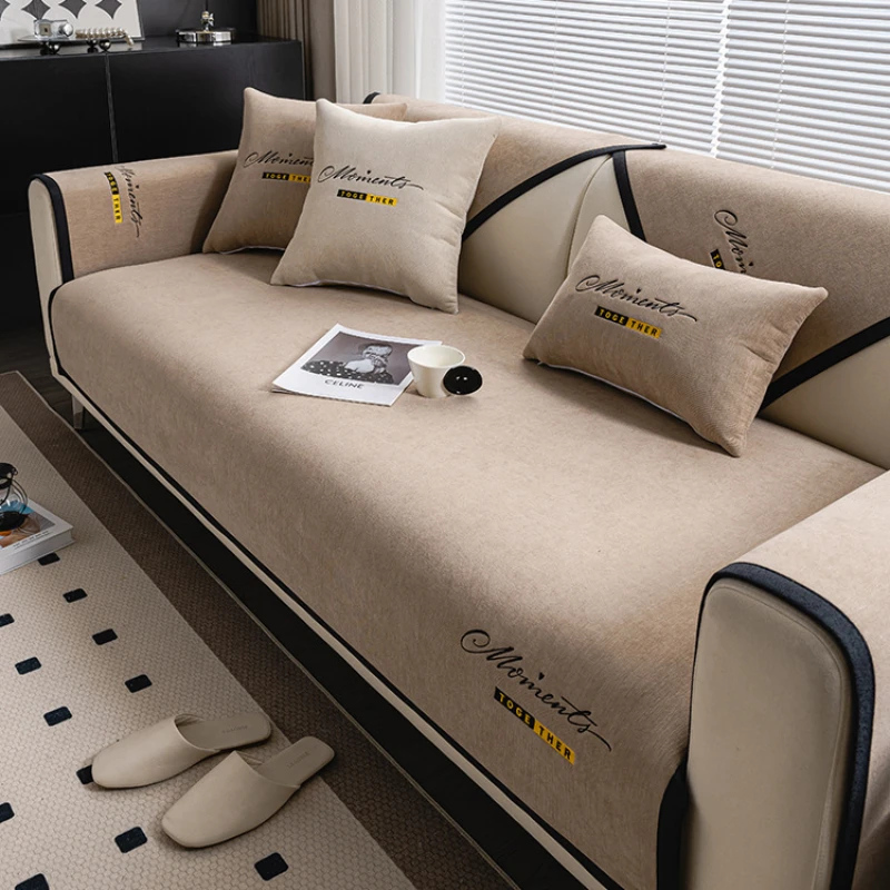 New Chenille Letter Embroidery Sofa Covers Living Room Non-slip Anti Cat Scratch Sofa Cover Four Seasons Universal Couch Cushion 4