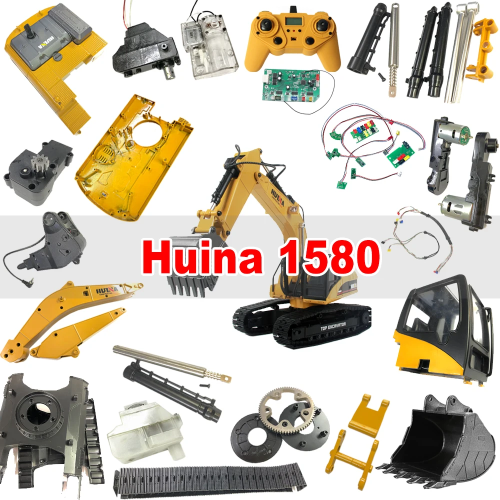 HUINA 1/14 1580 580 23CH Full metal Excavator Gearbox Tooth Box Metal Putter Gripper Quick Hitch Bucket Arm Track Chassis Parts