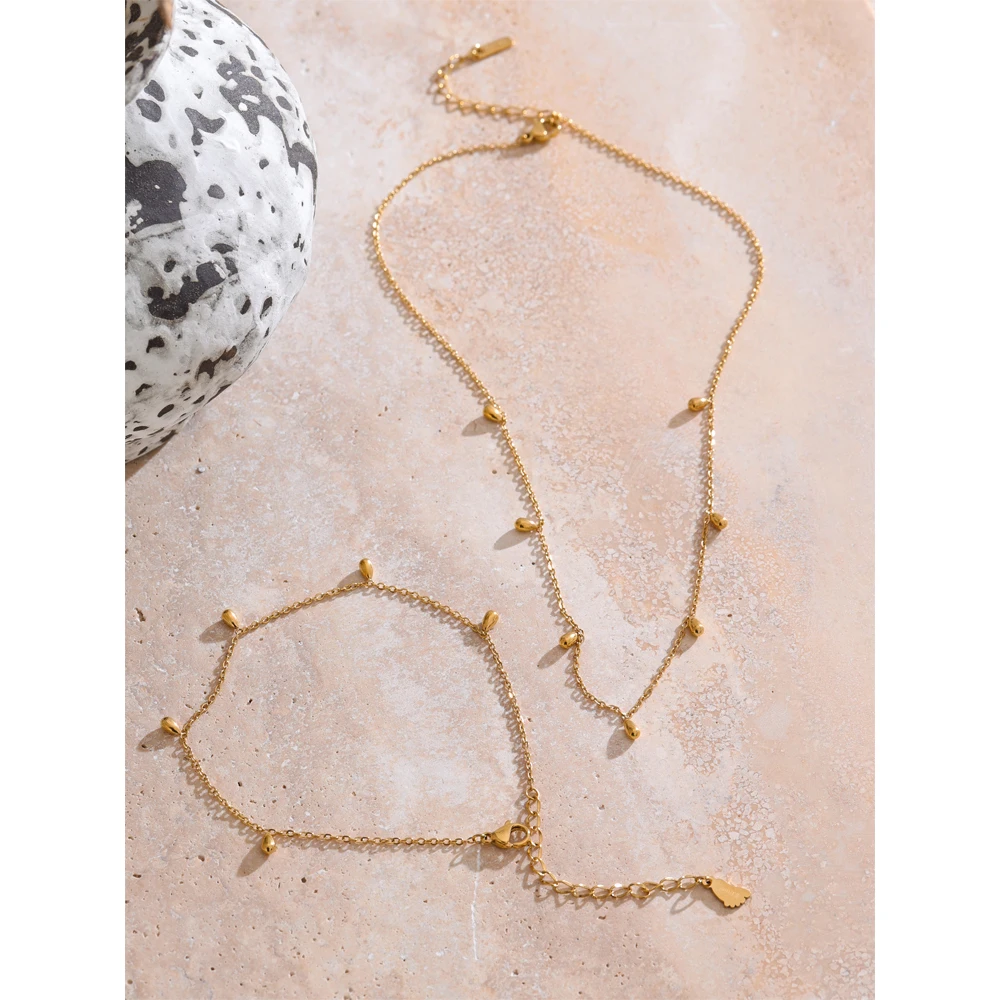 Yhpup Stainless Steel Summer Anklet Necklace Jewelry Set Fashion
