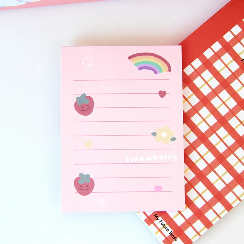50 Sheets Cute Pink Strawberry Memo Pad Kawaii Stationery Non Sticky Notes Portable Notepad School Office Supply Papeleria 6
