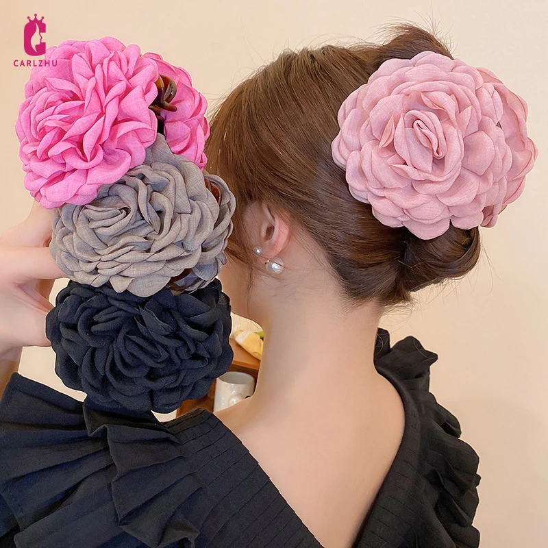 

French Elegant Temperament Solid Fabric Flower Hair Clips Hair Claws for Women Light Luxury Shark Clip Hair Accessories