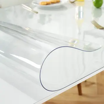 Nappe de Table en Verre Souple et Transparent en PVC, Couverture Rectangulaire Imperméable à l'Huile pour Cuisine et Salle à Manger, 256 1