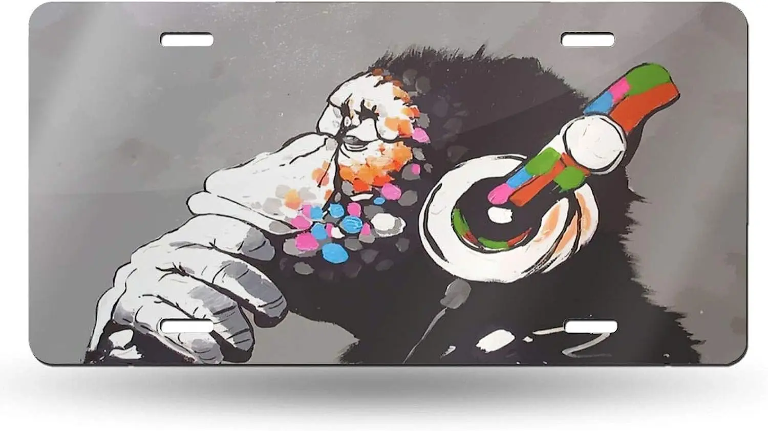 

Dj Monkey Thinker with Headphones License Plate Decor Car Front Metal Car Plate License Plate Aluminum car Plate for Men Women