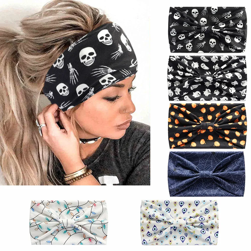 

Christmas Print Turban Headwrap Cotton Wide Stretch Print Knot Hairband Headpiece Yoga Run Bandage Soft Women Hair Accessories