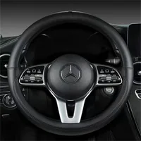 Full Leather Universal Car Steering Wheel Cover Breathable Anti Slip Car Decoration 37-38cm Steering Wheel Cover Accessories 3