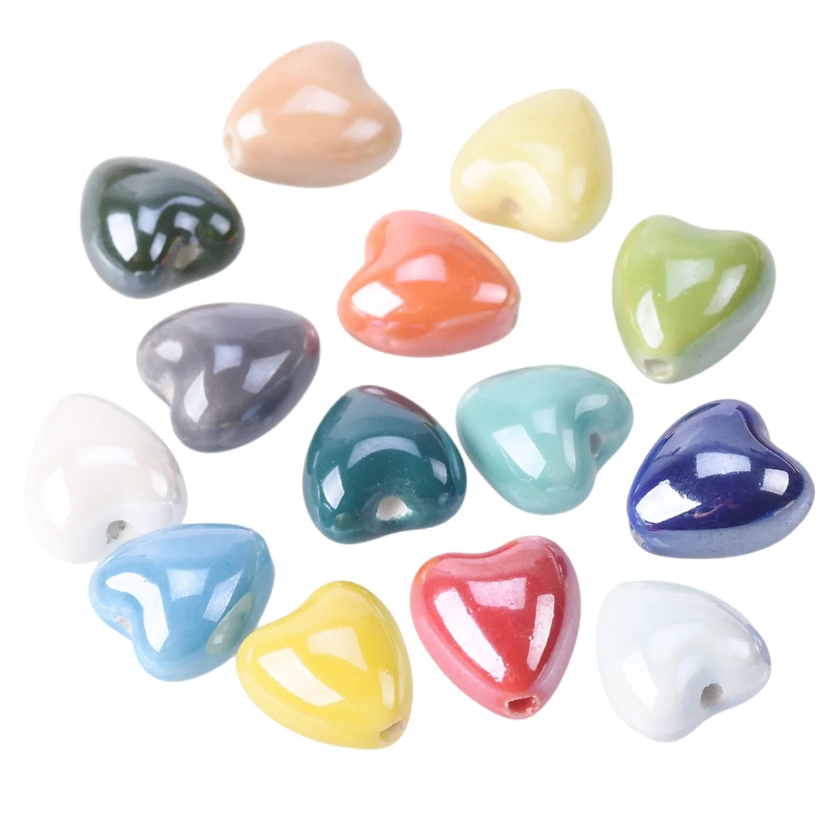 Loose Beads 10pcs 10mm 12mm Heart Shape Shiny Glossy Glazed Ceramic Porcelain Loose Beads lot for Jewelry Making DIY Crafts