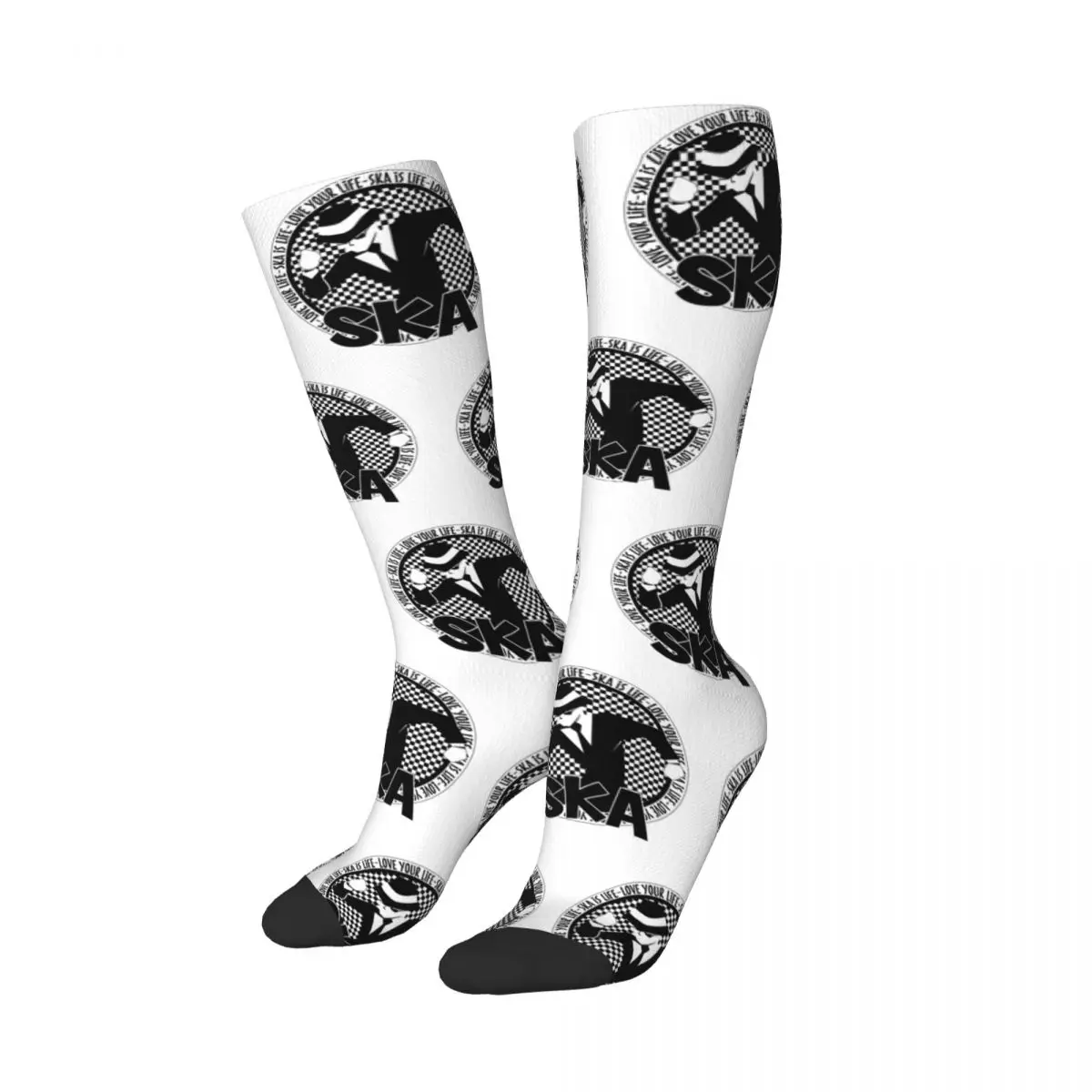 

2 Tone Ska Checkerboard Calf Socks Cotton Casual Two Tone Music Ska-rock Check Rocksteady Socks Accessories Below Knee Socks