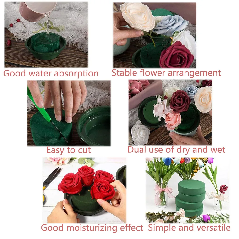 10Pcs Wedding Aisle DIY Craft Floral Arrangement Water-Absorbing Home Garden Green Flower Foam Florist Fresh-Keeping Round Brick