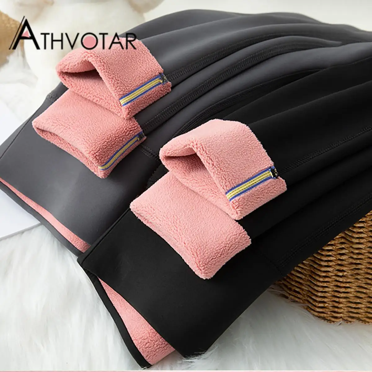 

ATHVOTAR Pants Women Skinny Winter Black Warm Leggings Casual Fitness Push Up High Waist Soft Thick Basic Workout Velvet Pants