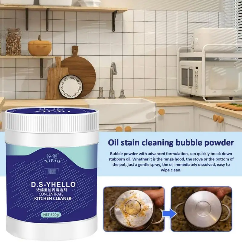 500g Kitchen Cleaner Powder Grease Grime Cleaner Oil Pollution Cleaning Powder Multipurpose Bubble for Hood Pots Grill oil cleaner,kitchen cleaner
