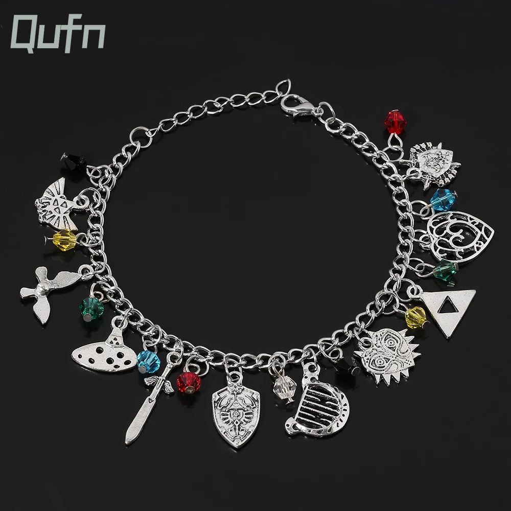 Classic Game Legends Charm Bracciale Donna Vintage Silver Color Pendant Bracciali The Hyrule Fantasy Jewelry Gift