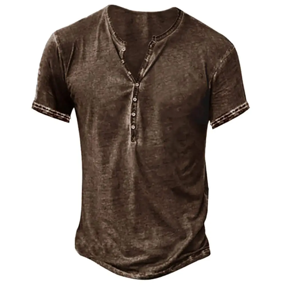 Vintage Retro V-Ausschnitt Figurbetontes Casual Street-Style-Oberteil mit Knopfkragen, Modisches Herren-Freizeithemd mit kurzen Ärmeln