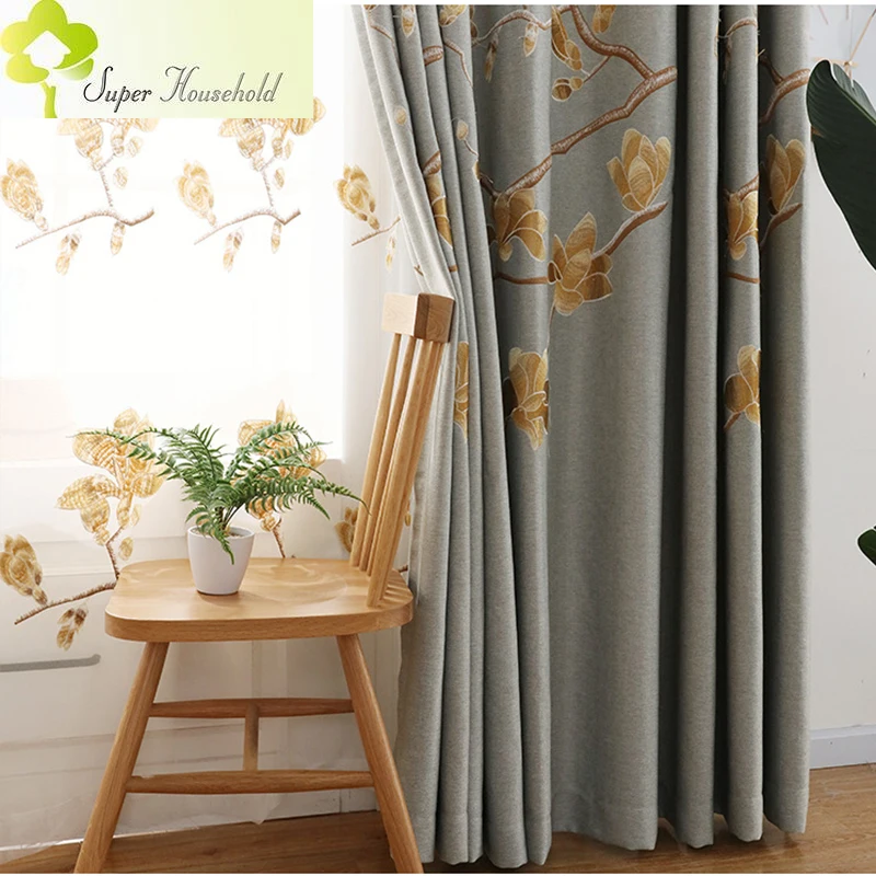 Luxury Elegant Embroidered Linen Curtains for Living Room European Shading Thick Curtain for