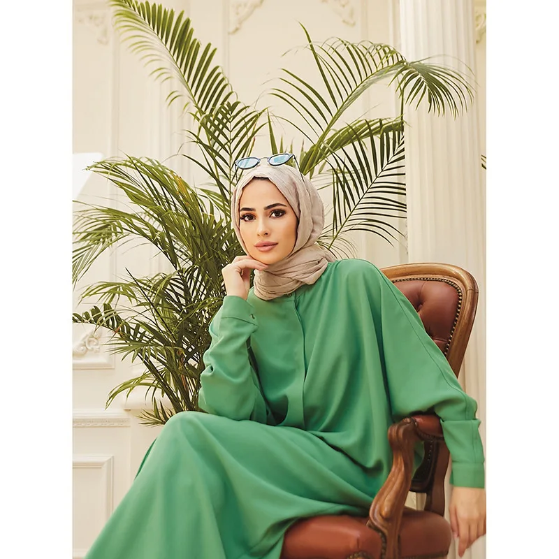 Islam Ramadan Abaya Bat Sleeve Robe Femme Musulmane Solid Loose Women's Dress for Middle East Arabia