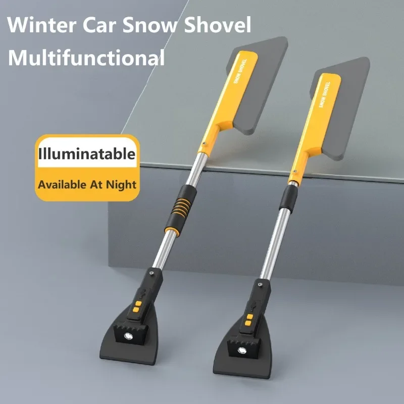 

Зимняя автомобильная лопата для снега EVA, выдвижная и вращающаяся щетка для снега, скребок для льда, инструмент для очистки снега со светодиодной подсветкой