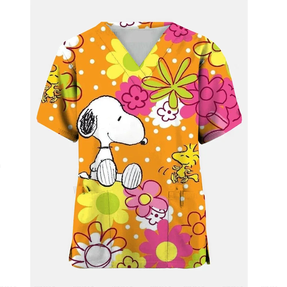 Snoopy cartoon print ​medical uniforms women Nurse Accessories Clinical Uniform Dentist work blouse vet spa Scrub Tops ﻿ 4