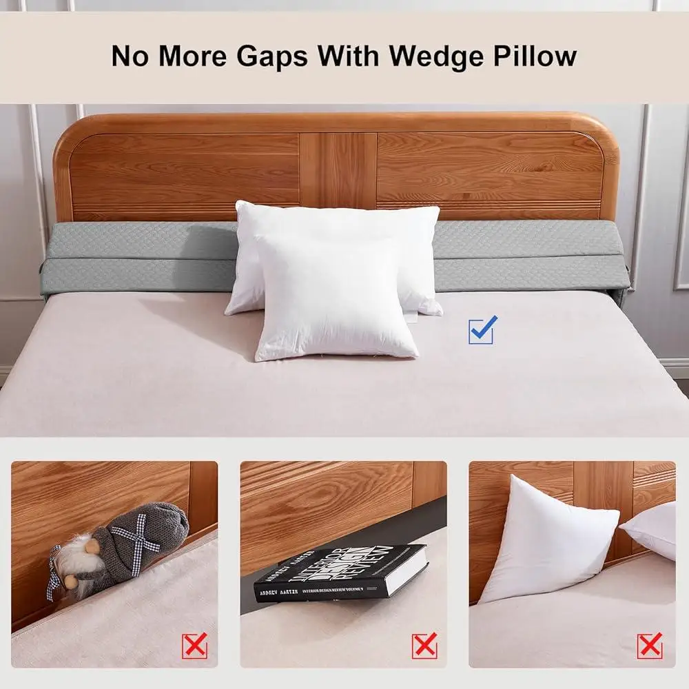 Queen Size Bed Wedge Pillow Bed Gap Filler High Density Foam Adjustable Headboard Support Cushion Removable Cover Comfort and 3