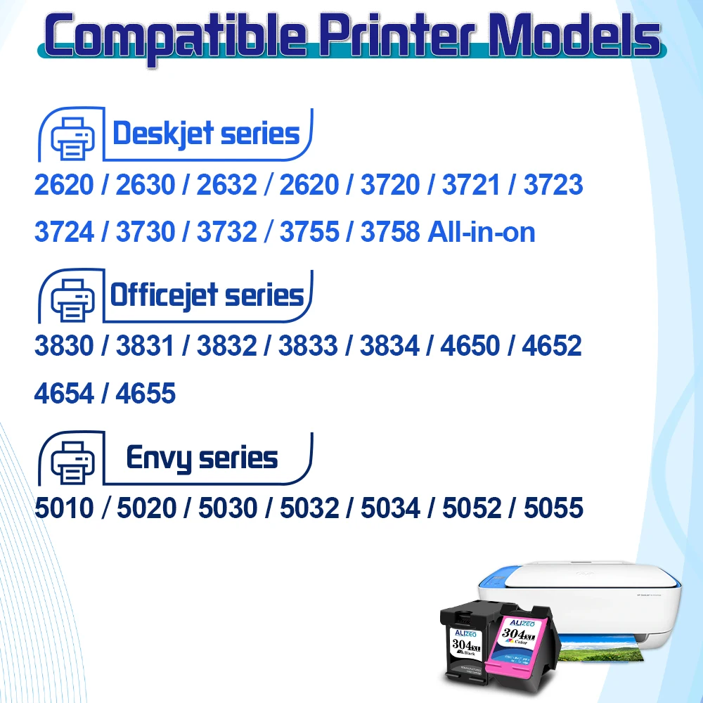 Cartouche Compatible pour HP 304XL pour HP DeskJet 2620 2630 3720 3730 3750  3760 HP Envy 5010 5020 5030 5034 5052 5055 All-In-One