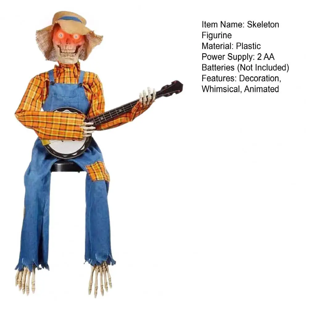 40cm Halloween Animated Banjo Skeletons Fall Country Musician Playing Banjo Figurine For Thanksgiving Autumn Harvest Decor