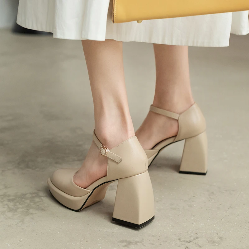 

Women Chunky Mid Heels Pumps Platform Elegant Mary Jane High Heels For Lady Party Wedding Casual Dariy Summer Shoes