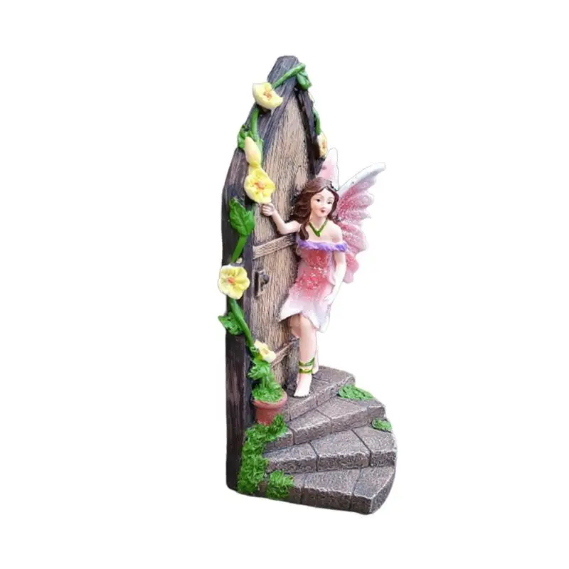 

Cute Miniature Door Statue Fairy Elf Garden Decor Resin Fairy Knocking On The Door Art Garden Sculpture Statues Ornaments