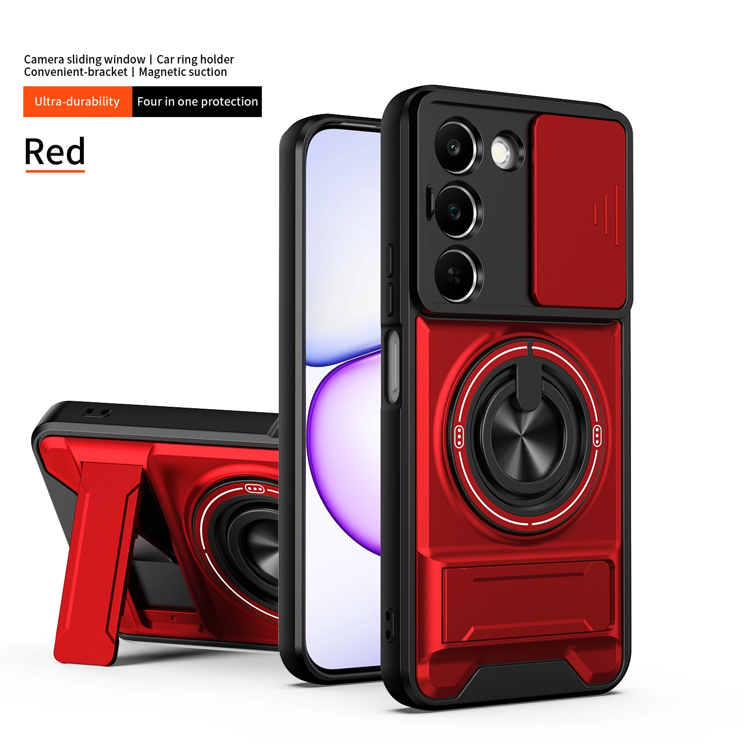 Enhanced Magnetic Military Armor Phone Case with Foldable Holder and Camera Protection