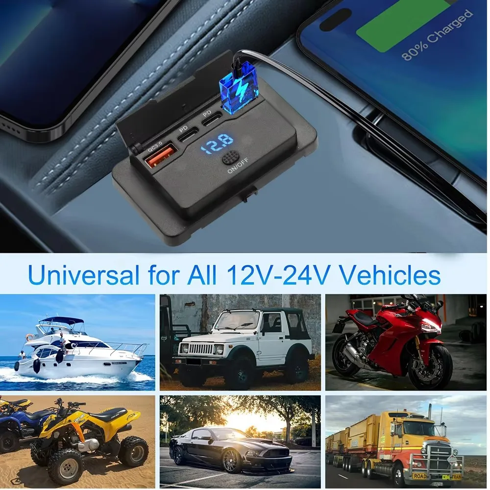 รูปสินค้า 4 พอร์ตชาร์จไฟเร็ว PD+QC3.0 สำหรับรถยนต์และเรือ