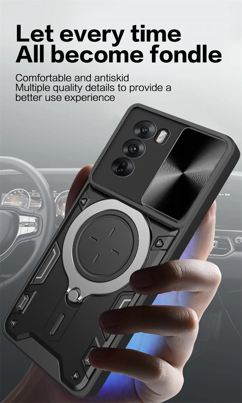 Shockproof Armor Slide Lens Camera Case with Magnetic Holder Ring