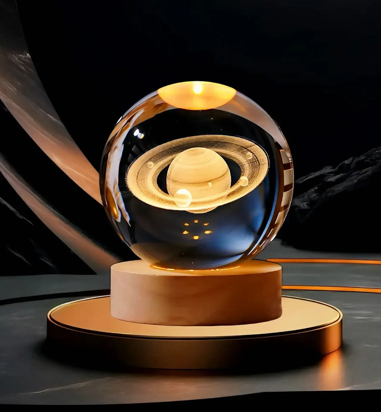 Shop-UP! Lampada Galassia 3D sfera di cristallo grande, con base e luce a led USB, confezione regalo inclusa, lampada notturna