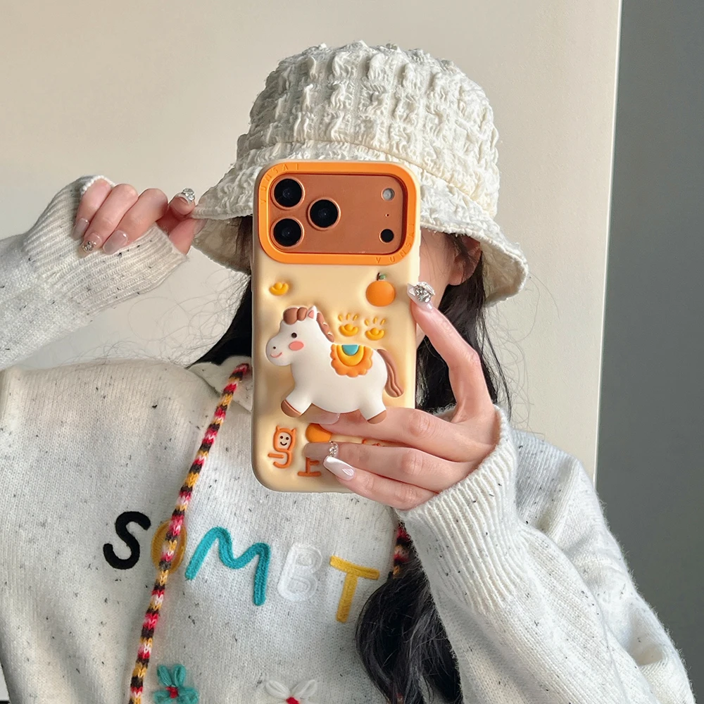 Adorable 3D Horse Design Telescopic Bracket Shockproof Phone Case with Stand Holder