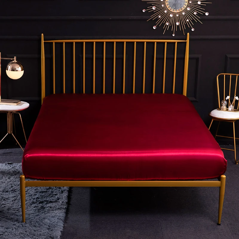 Luxury Emulation Silk Satin Fitted Sheet Highend Solid Color Smooth