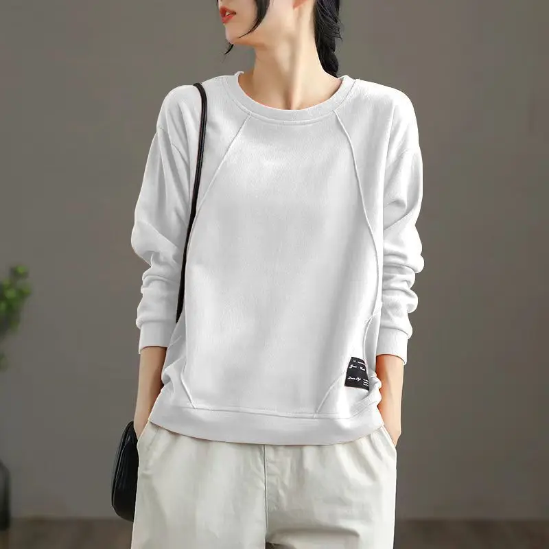 Women's Clothing Spring Autumn Appliques Casual Streetwear Cotton Sweatshirt Female O Neck Solid Long Sleeve Loose Pullover Tops