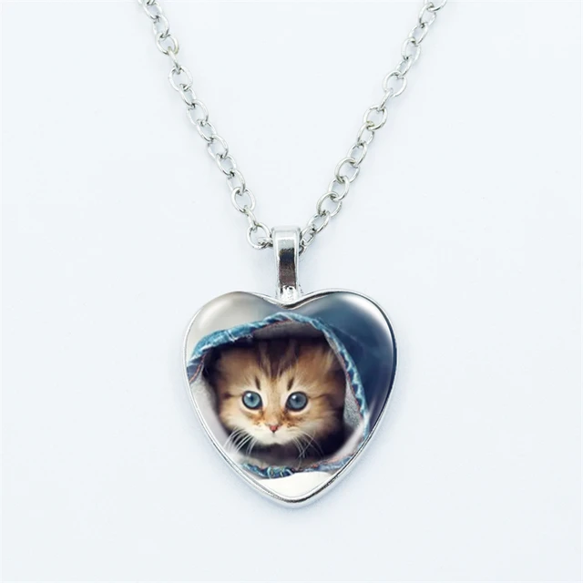 女性のためのハート型の猫のペンダントネックレス,上質な金属の