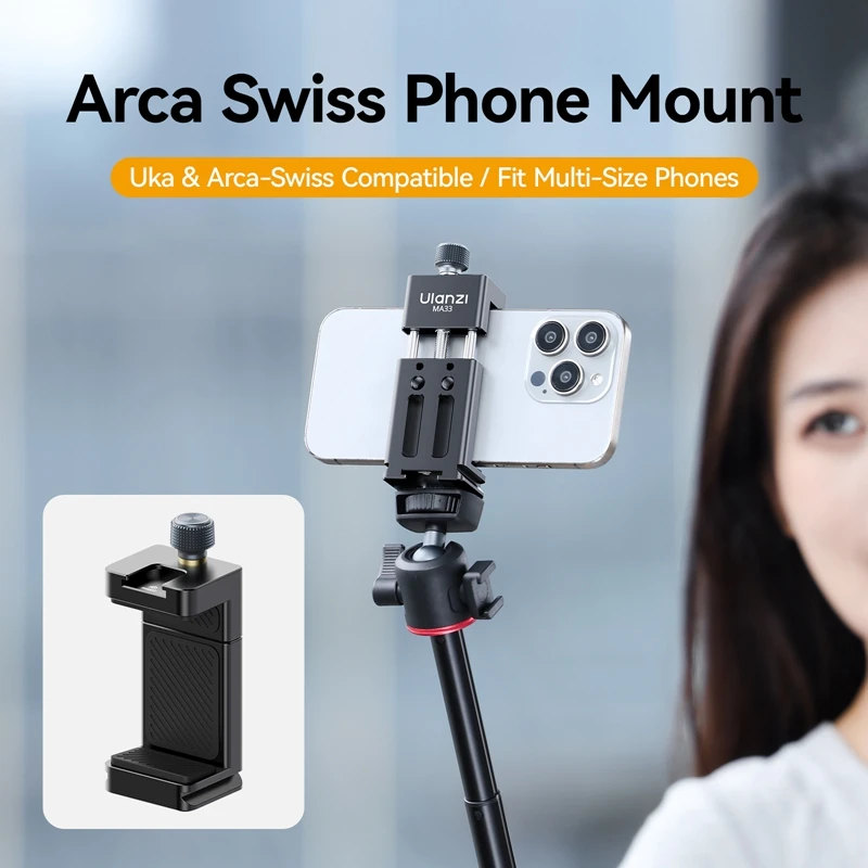 Ulanzi MA33 Arca Swiss Phone Mount Smartphone Holder Clamp Clip for Photograph Vlogging Livestreaming with Cold Shoe Mount